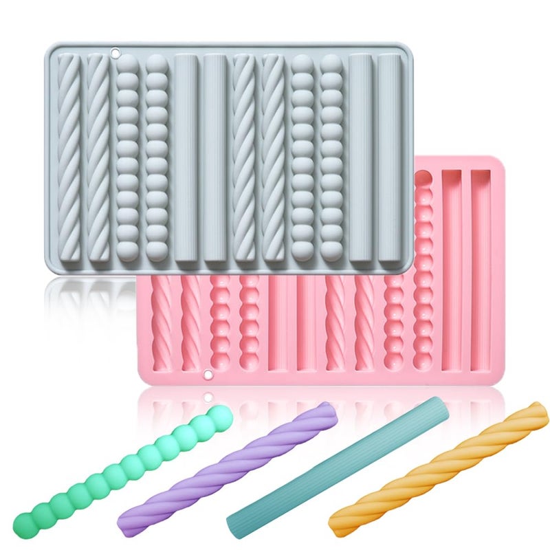 OURASHERO 2 Pack 12 Cavity Chocolate Molds Strip Silicone Molds Small Size Non-stick Pretzel Stick Mold for Cheese Gummy Chocolate Bar Crayon Cupcake Decoration Baby Finger Food Themed Party Props - Image 1
