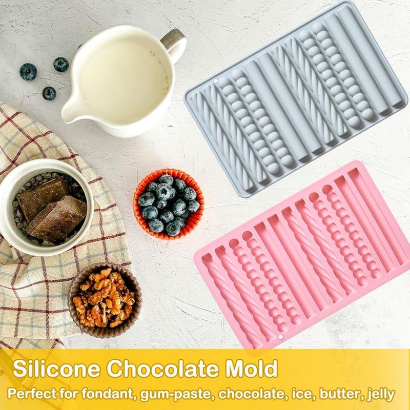 OURASHERO 2 Pack 12 Cavity Chocolate Molds Strip Silicone Molds Small Size Non-stick Pretzel Stick Mold for Cheese Gummy Chocolate Bar Crayon Cupcake Decoration Baby Finger Food Themed Party Props - Image 5
