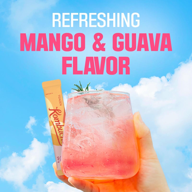 TEAZEN Mango Guava Kombucha Tea, Hydration Drink Mix, Sugar Free, Live Probiotics & Prebiotics, 10 Sticks, 1.76oz - Image 2