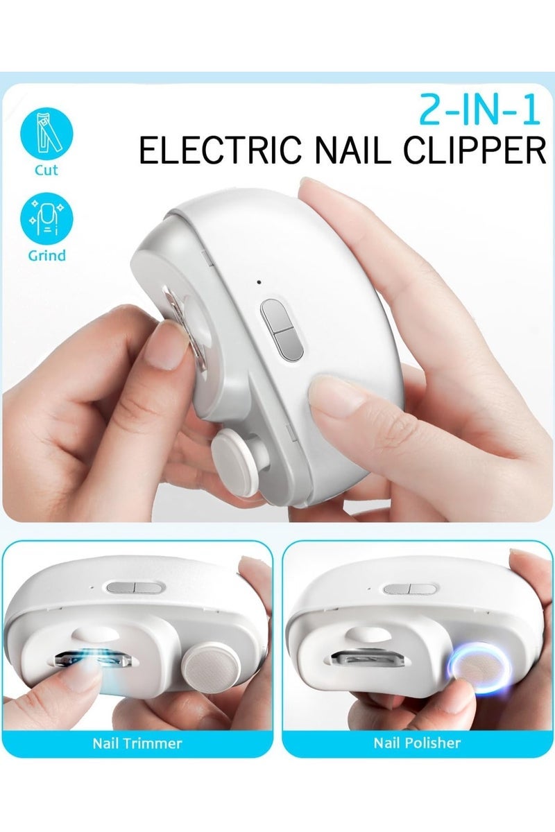 Electric Nail Clippers, 2-in-1 Electric Polishing Automatic Nail Clippers Pro with Light Trimmer Nail Cutter Manicure for Baby Elderly Care Tools, elecctric nail trimmer - Image 2