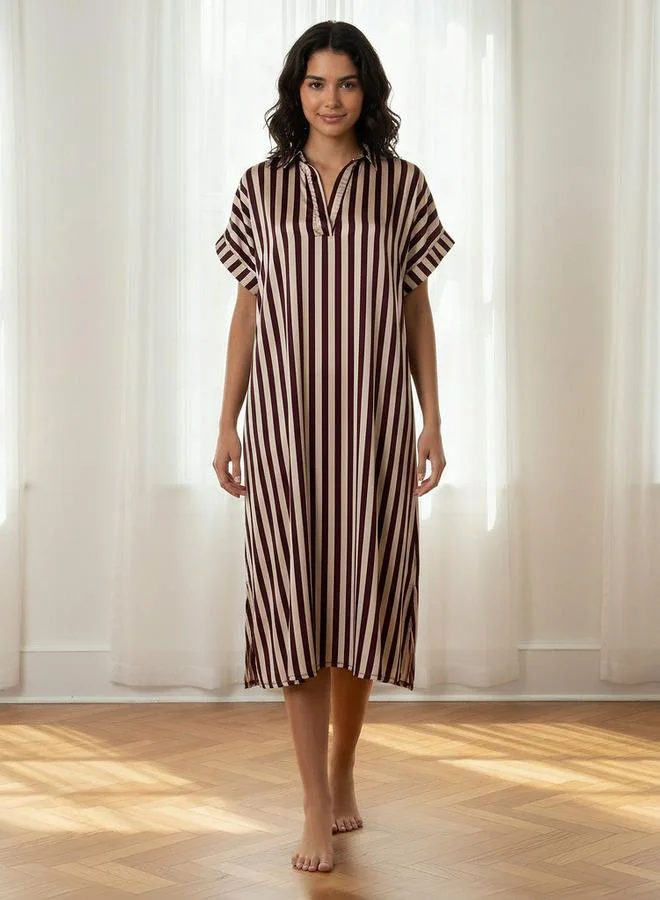 Aadaraya Aadaraya Night Dress Short Sleeve Striped