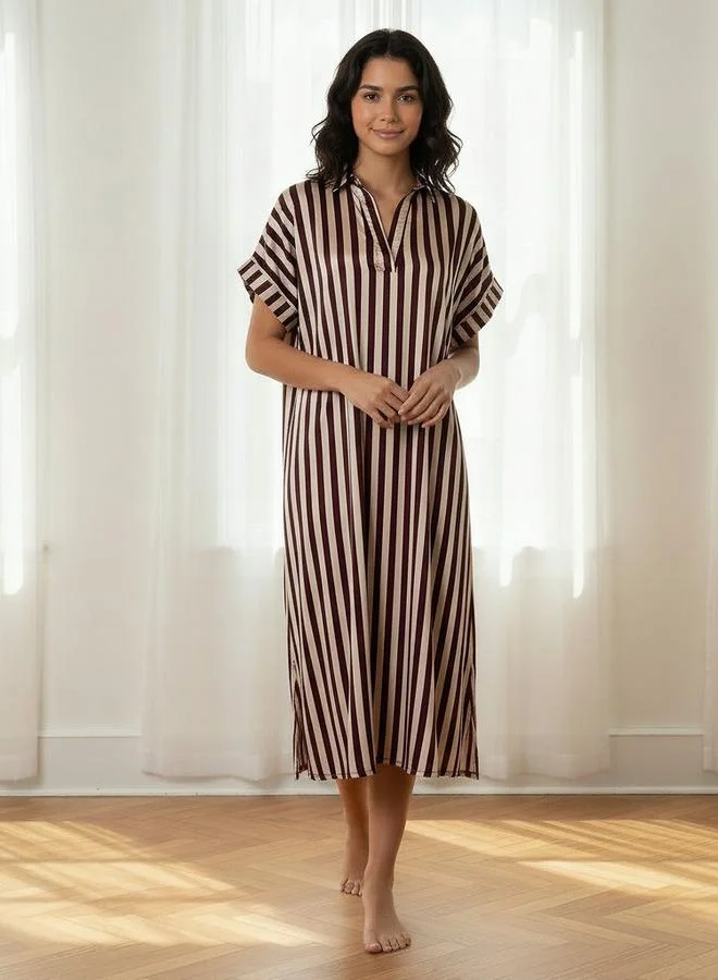 Aadaraya Aadaraya Night Dress Short Sleeve Striped
