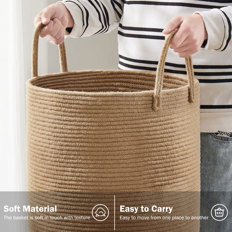 YOUDENOVA Jute Rope Laundry Hamper Basket by YOUDENOVA, 58L Tall Laundry Basket, Baby Nursery Hamper for Blanket Storage for Bedroom-Large-Jute - Image 4