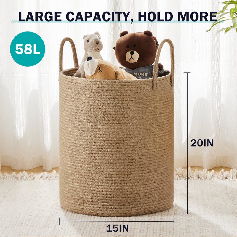 YOUDENOVA Jute Rope Laundry Hamper Basket by YOUDENOVA, 58L Tall Laundry Basket, Baby Nursery Hamper for Blanket Storage for Bedroom-Large-Jute - Image 3