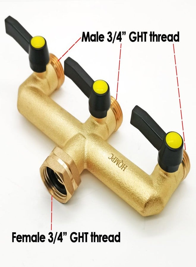 HQMPC Hose Splitter Garden Hose 3 Way Valve Hose Splitter Brass Hose Splitter With Solid Long Handle Brass Valve Water Waer Hose Spigot Splitter 3 Way Valve 3/4" GHT Thread - Image 3