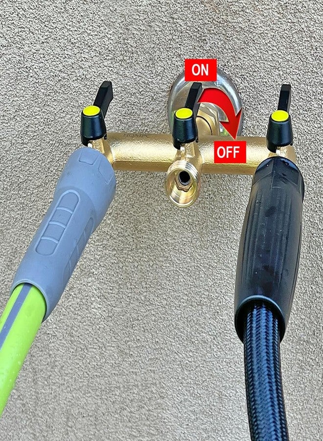 HQMPC Hose Splitter Garden Hose 3 Way Valve Hose Splitter Brass Hose Splitter With Solid Long Handle Brass Valve Water Waer Hose Spigot Splitter 3 Way Valve 3/4" GHT Thread - Image 5