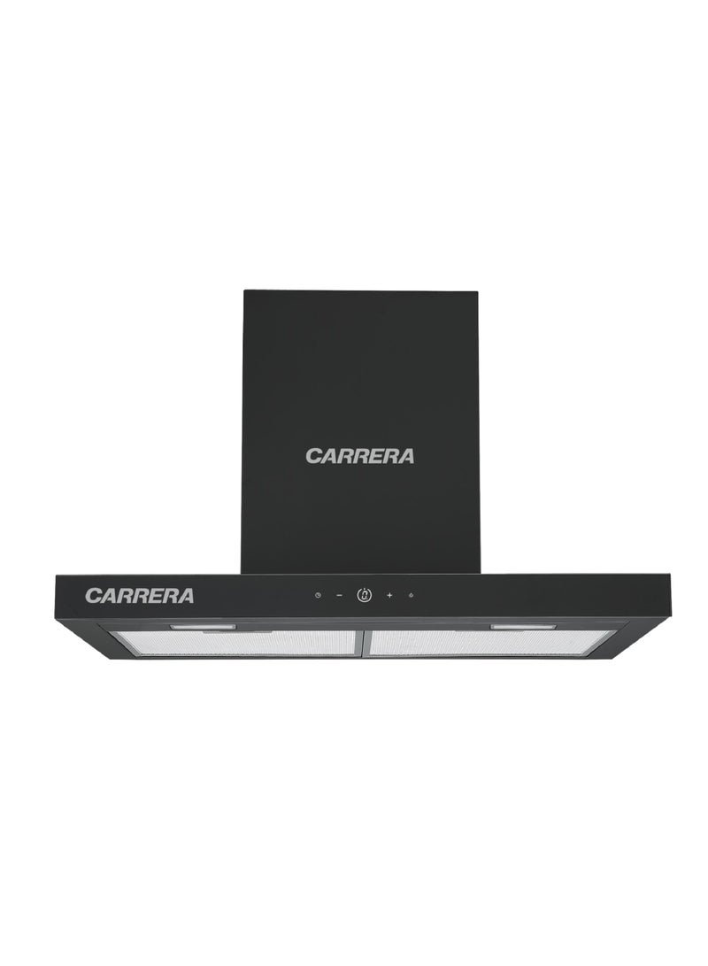 CARRERA 60cm T-Type Kitchen Hood 290W Motor, 800 m³/h Air Flow, Stainless Steel & Black Glass, 3 Speeds, LED Lights, Touch Control, Washable Filters CKH-24600 Black - Image 1