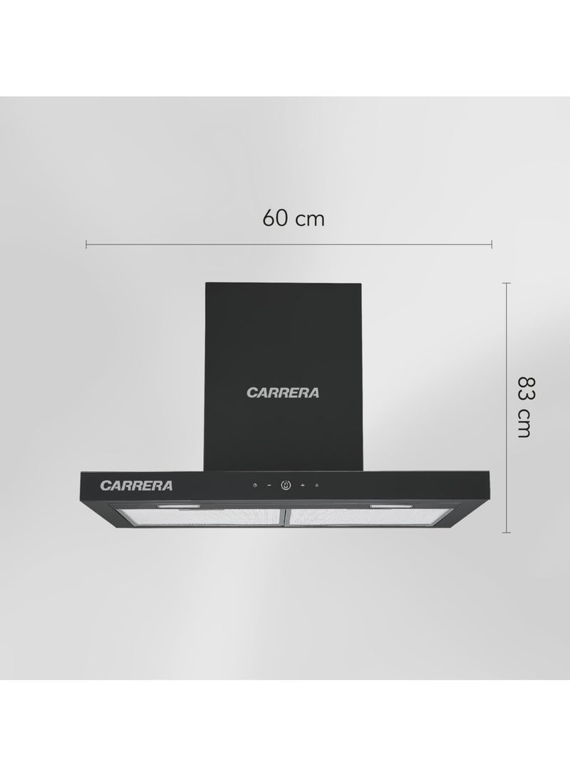 CARRERA 60cm T-Type Kitchen Hood 290W Motor, 800 m³/h Air Flow, Stainless Steel & Black Glass, 3 Speeds, LED Lights, Touch Control, Washable Filters CKH-24600 Black - Image 5