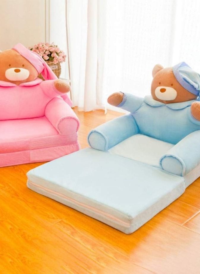 Generic Foldable Toddler Chair Lounger for Kids from 1 to 3+ years old , Removable and Washable Lazy Sleeping Sofa for Kids, Baby Sofa Bed Foldable Chair, Blue Teddy Bear  - Image 4