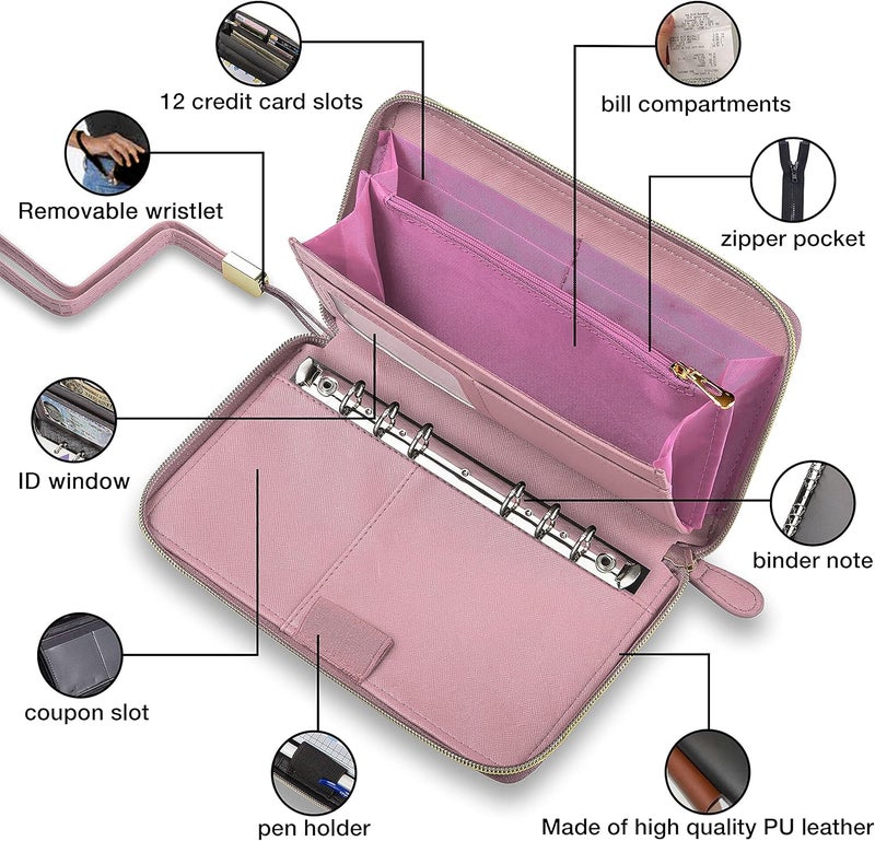 THREE WAY CUT Cash Envelope Wallet Pink All in One Budget System with 12x Tabbed Cash Envelopes, 12x Monthly Budget Cards,1x Yearly budget planner sheet Complete Money Organizer Set for Cash RFID Protection - Image 2