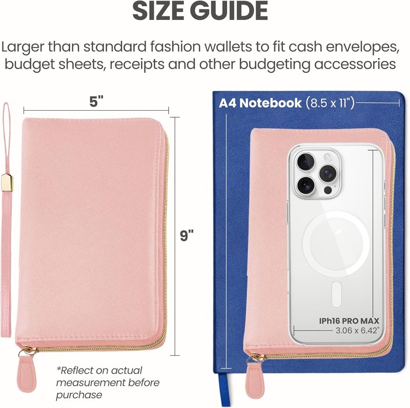 THREE WAY CUT Cash Envelope Wallet Pink All in One Budget System with 12x Tabbed Cash Envelopes, 12x Monthly Budget Cards,1x Yearly budget planner sheet Complete Money Organizer Set for Cash RFID Protection - Image 4