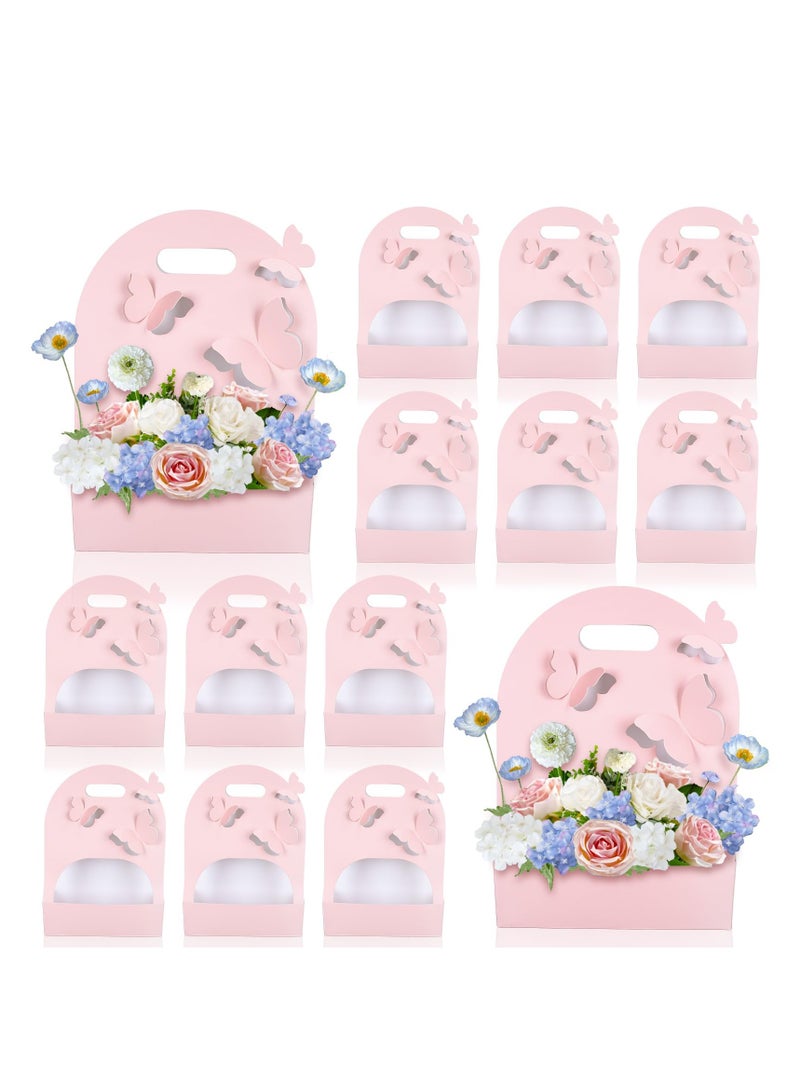 SYOSI Kraft Flower Gift Bags, 10Pcs 3D Butterfly Rectangle Waterproof Bouquet Box with Handles Hollow Out Pink Gift Packaging Tote for Mother Day Graduation Wedding Birthday Party Gift - Image 1