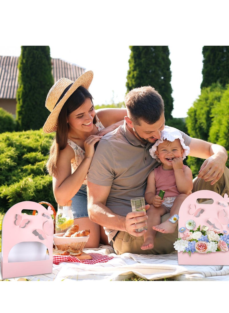 SYOSI Kraft Flower Gift Bags, 10Pcs 3D Butterfly Rectangle Waterproof Bouquet Box with Handles Hollow Out Pink Gift Packaging Tote for Mother Day Graduation Wedding Birthday Party Gift - Image 2