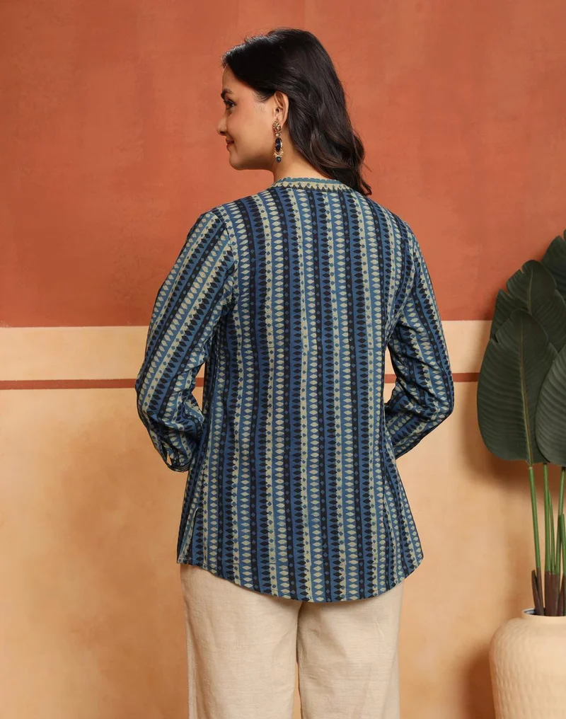 Fabindia  Blue-Green Cotton Printed Dabu Tunic for Women | Best Price UAE