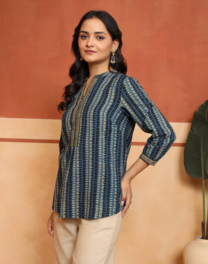 Fabindia  Blue-Green Cotton Printed Dabu Tunic for Women | Best Price UAE