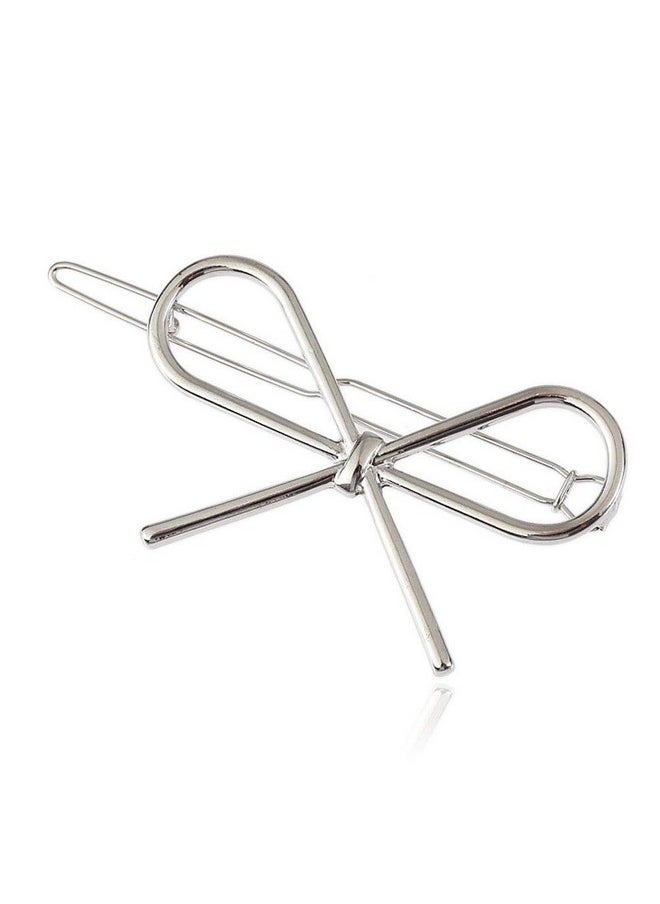 Teensery 4 Pcs Simple Hair Clips Metal Bow Shaped Hairpin Clamps Hair Accessories For Women And Girls (Gold And Silver)  - Image 3