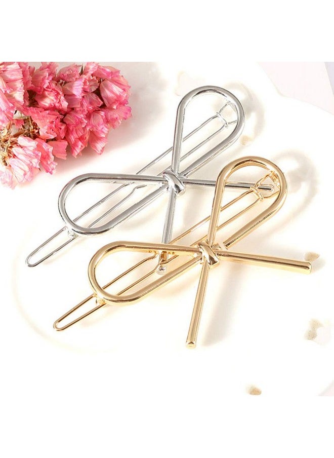 Teensery 4 Pcs Simple Hair Clips Metal Bow Shaped Hairpin Clamps Hair Accessories For Women And Girls (Gold And Silver)  - Image 4