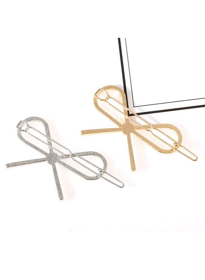 Teensery 4 Pcs Simple Hair Clips Metal Bow Shaped Hairpin Clamps Hair Accessories For Women And Girls (Gold And Silver)  - Image 5