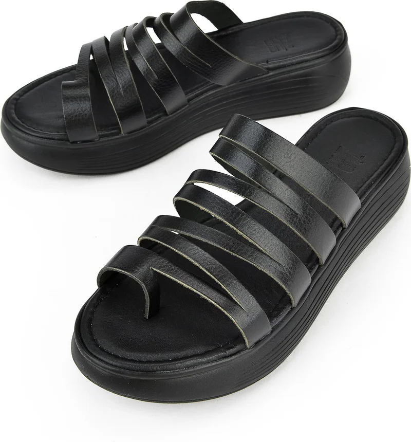 زيا Women's Leather Slippers 1311010 539 Black