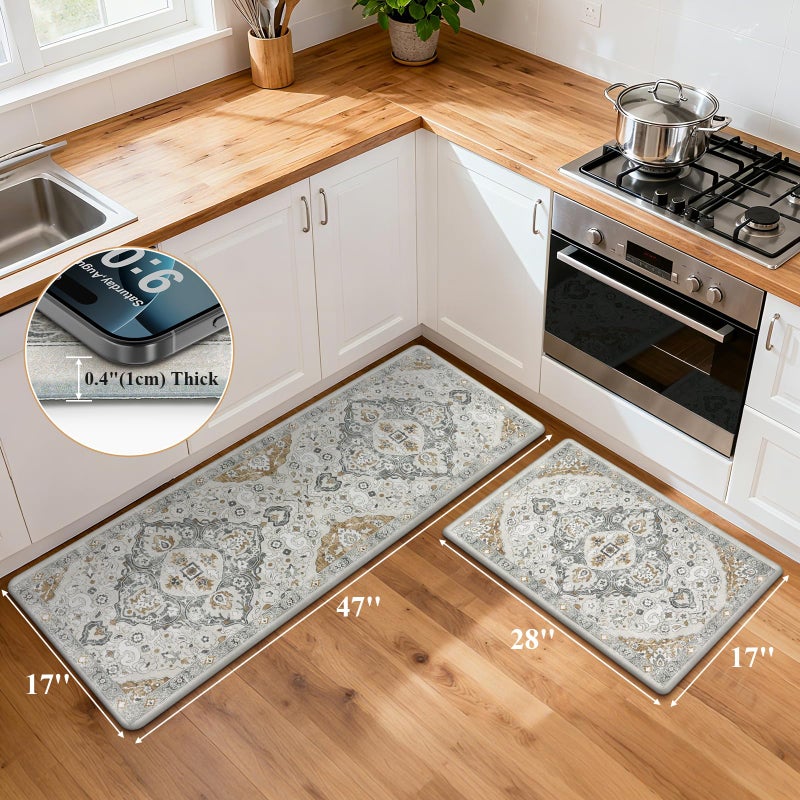 Ileading Anti Fatigue Kitchen Rugs Sets of 2 Cushioned Kitchen Mats for Floor Waterproof Kitchen Mat Set Non Slip Comfort Standing Mat for Kitchen, Office, Sink, Laundry - Image 2