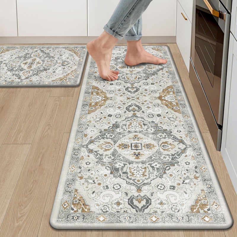 Ileading Anti Fatigue Kitchen Rugs Sets of 2 Cushioned Kitchen Mats for Floor Waterproof Kitchen Mat Set Non Slip Comfort Standing Mat for Kitchen, Office, Sink, Laundry - Image 1
