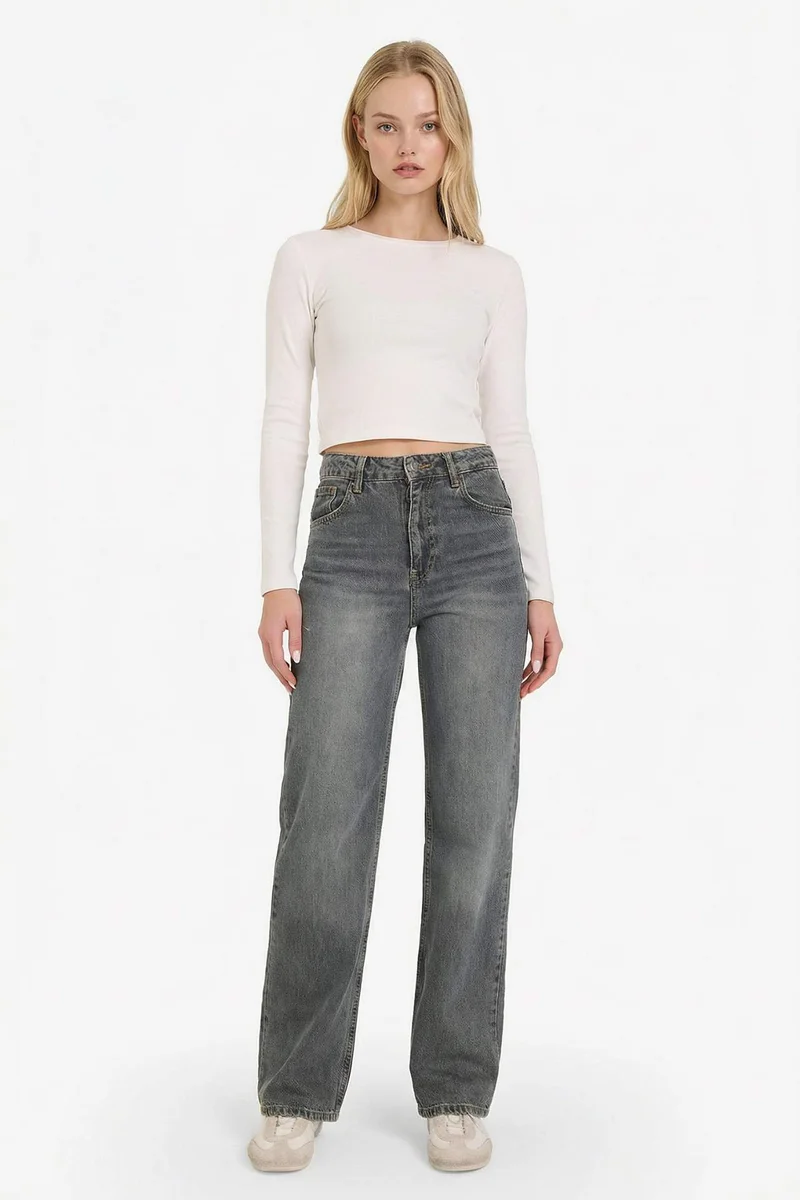 ديفاكتو 90's Wide Leg High Waist Long Washed Jeans