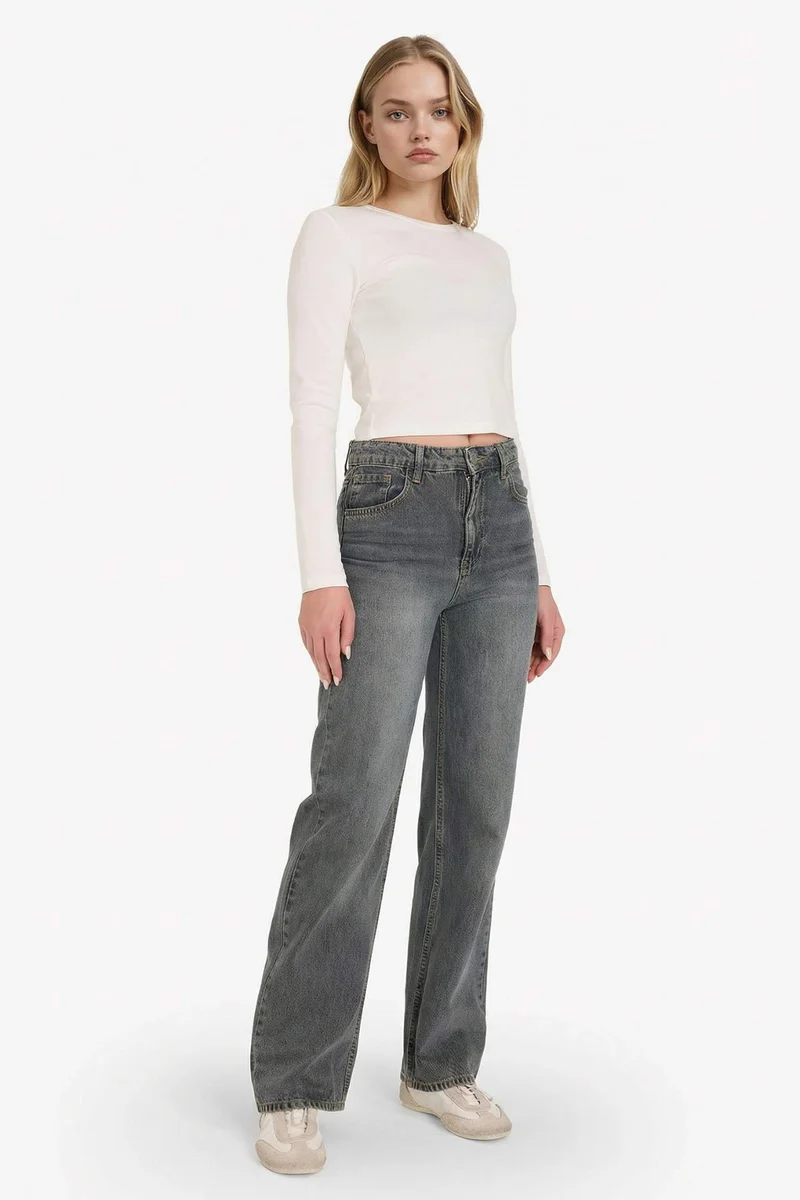 ديفاكتو 90's Wide Leg High Waist Long Washed Jeans