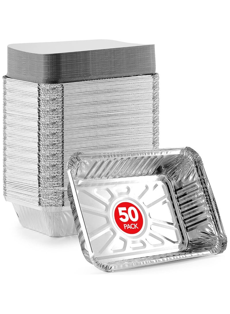 50 Pcs Aluminium Container 2.2LB（1000ml） with Lid, Disposable Combo Pack - Food Storage, Food Packaging Aluminium Food Storage Container, Aluminum Pans Take Out Containers with Lids  Disposable Aluminum Foil Oblong Pans with Cardboard Covers - To Go Food Storage Containers for Baking, Meal Prep, Takeout and Freezer  - Image 1