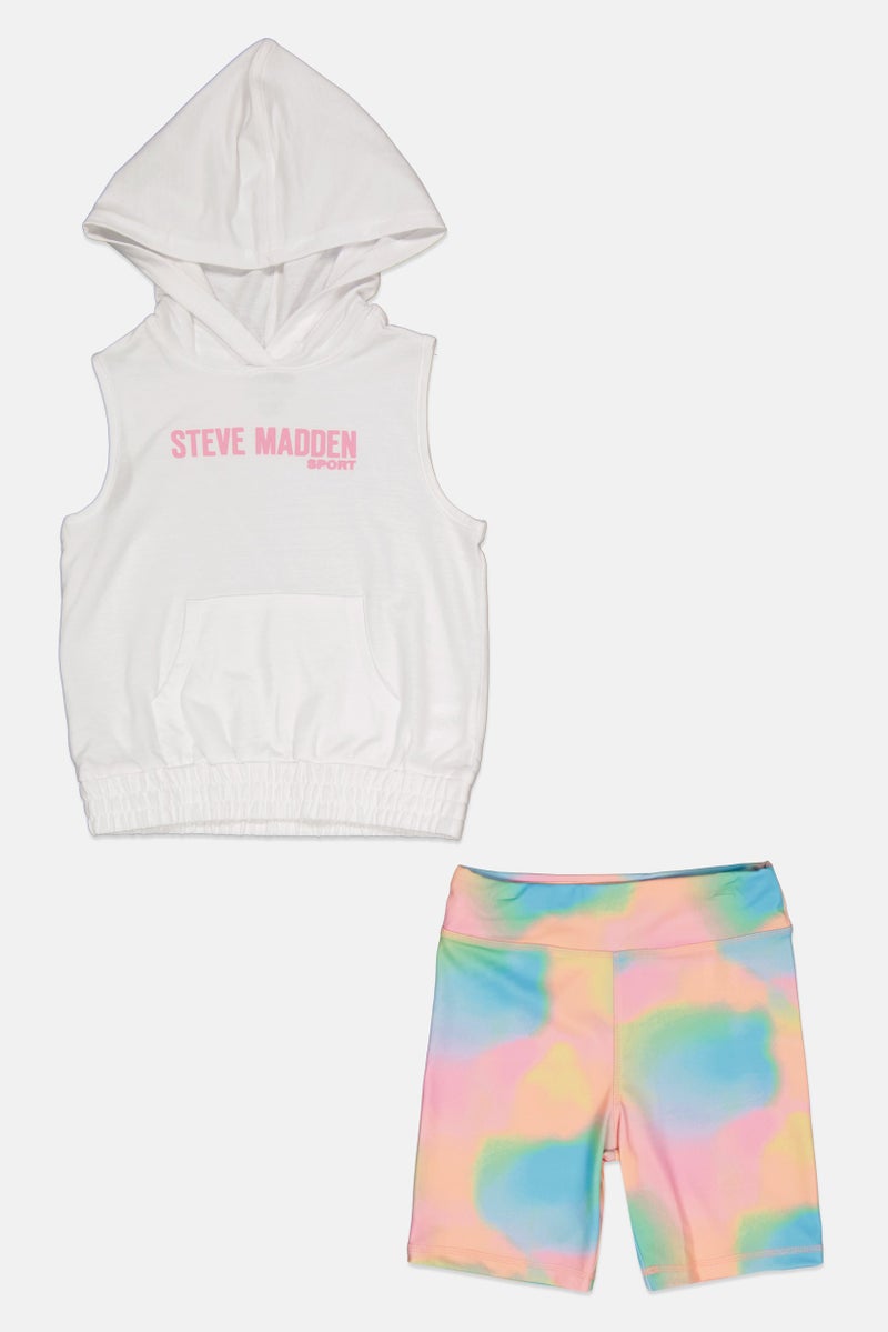 STEVE MADDEN Kids Girl 2 Piece Sleeveless Hoodie And Short Set, Multicolor  - Image 1