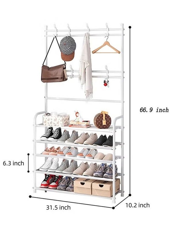 Generic 5-Tier Entryway Shoe Rack With Coat Rack Shoe Stand Organizer, White - Image 5