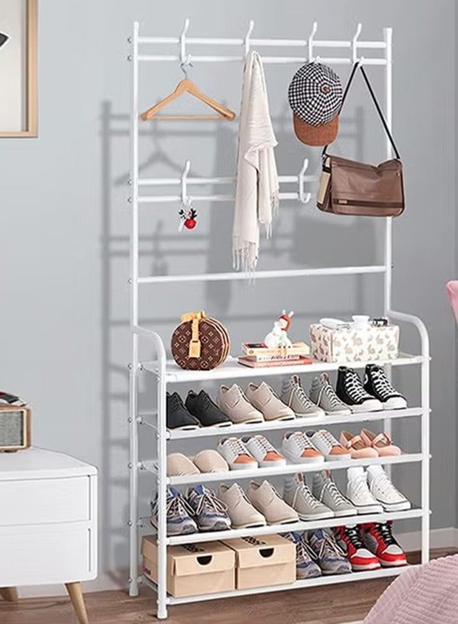 Generic 5-Tier Entryway Shoe Rack With Coat Rack Shoe Stand Organizer, White - Image 2
