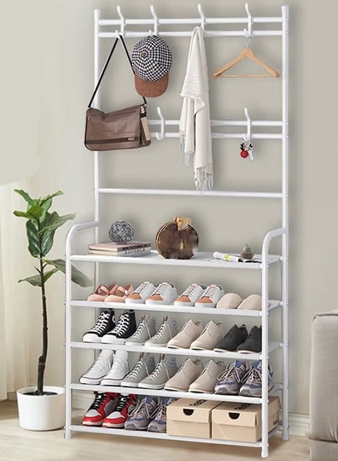 Generic 5-Tier Entryway Shoe Rack With Coat Rack Shoe Stand Organizer, White - Image 1