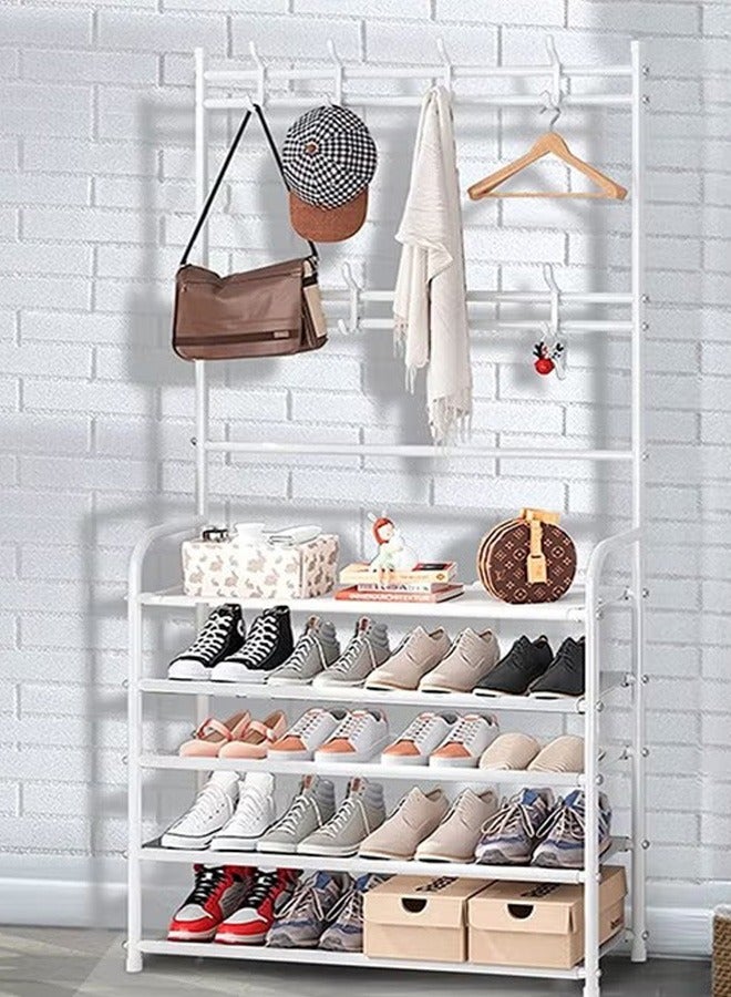 Generic 5-Tier Entryway Shoe Rack With Coat Rack Shoe Stand Organizer, White - Image 3