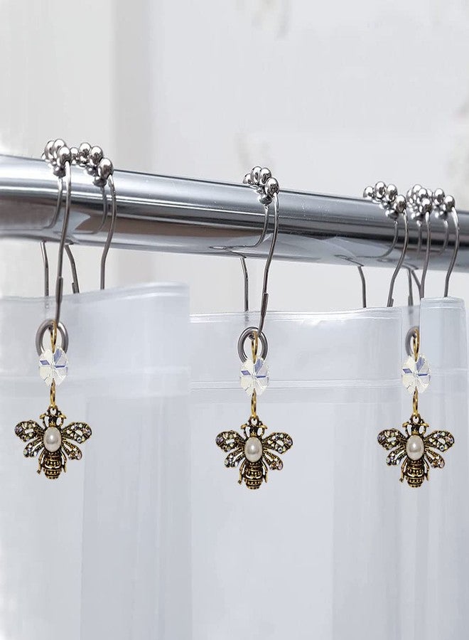 Decorative Bee Shower Curtain Hooks for Bathroom Shower Rod, Rust Proof Stainless Steel Shower Curtain Rings Set of 12 with Rhinestone Insect Bees Garden Flower Themed Bathroom Bathtub Decor (Gold) - Image 4