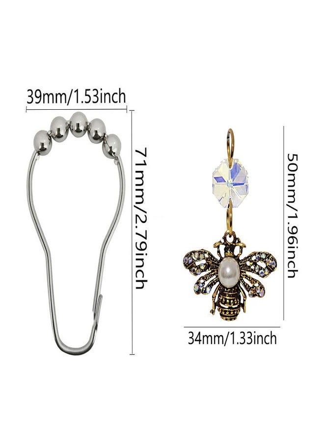 Decorative Bee Shower Curtain Hooks for Bathroom Shower Rod, Rust Proof Stainless Steel Shower Curtain Rings Set of 12 with Rhinestone Insect Bees Garden Flower Themed Bathroom Bathtub Decor (Gold) - Image 2