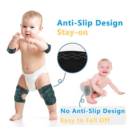 Prapiroon 2 Pairs Baby Knee Pads for Crawling Adjustable Knee Pads Toddler Crawler Knee Protector for Infant Girl Boy Crawling (Green Dinosaur) - Image 5