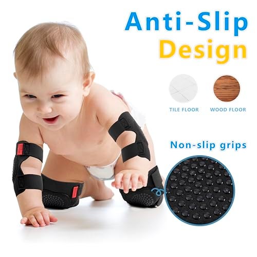 Prapiroon 2 Pairs Baby Knee Pads for Crawling Adjustable Knee Pads Toddler Crawler Knee Protector for Infant Girl Boy Crawling (Green Dinosaur) - Image 3