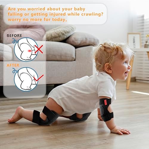 Prapiroon 2 Pairs Baby Knee Pads for Crawling Adjustable Knee Pads Toddler Crawler Knee Protector for Infant Girl Boy Crawling (Green Dinosaur) - Image 2