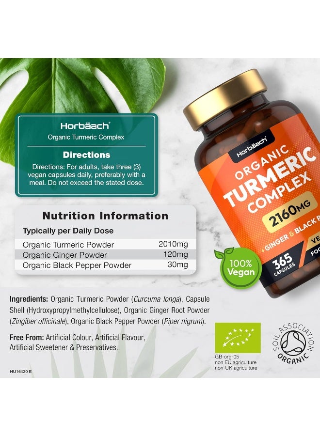 Horbäach Turmeric Curcumin 2160mg | 365 Capsules | High Strength Complex + Black Pepper & Ginger | Non-GMO, Gluten Free & Vegan | No Artificial Preservatives - Image 3