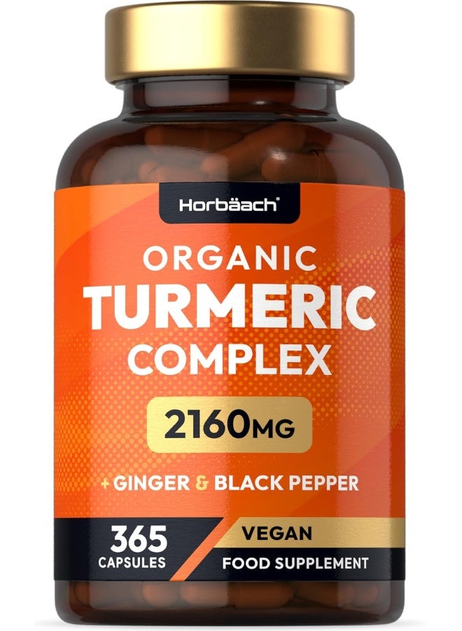 Horbäach Turmeric Curcumin 2160mg | 365 Capsules | High Strength Complex + Black Pepper & Ginger | Non-GMO, Gluten Free & Vegan | No Artificial Preservatives - Image 1