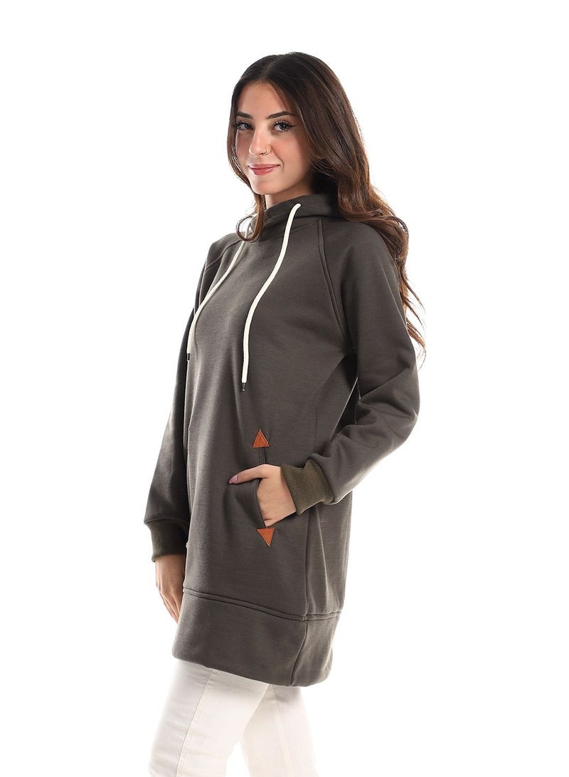 Caesar Woman Hoodie With Pocket And Triangle Leather In Side - Image 2