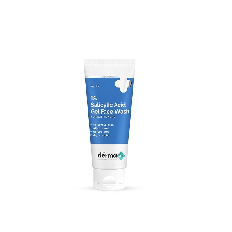 THE derma Co 1% Salicylic Acid Gel Face Wash for Acne | Deeply Cleanses & Exfoliates | Helps Reduce Acne & Controls Oil Production | 1.01 Fl Oz/30ml 