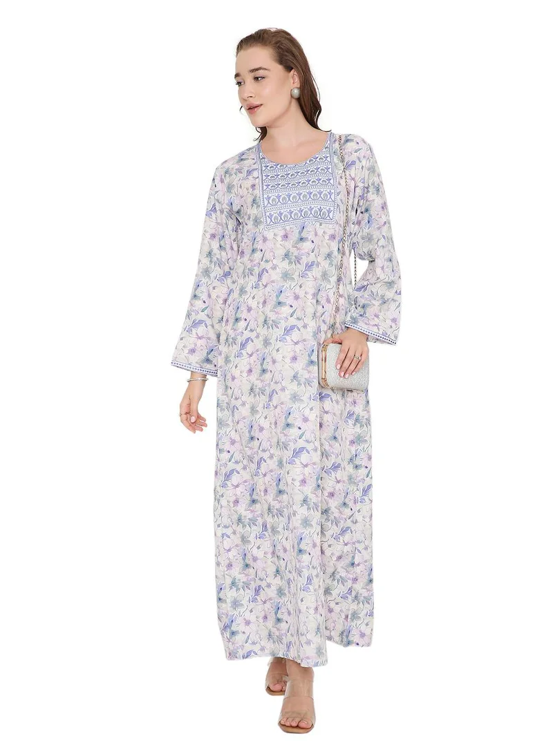 HANA & SARA LONG SLEEVE CLASSY PRINTED LONG ARABIC FARASHA KAFTAN JALABIYA DRESSES