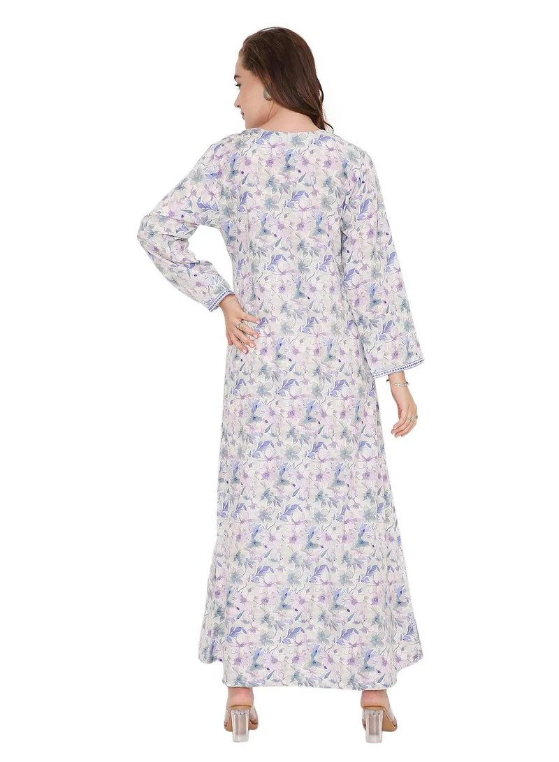 HANA & SARA LONG SLEEVE CLASSY PRINTED LONG ARABIC FARASHA KAFTAN JALABIYA DRESSES