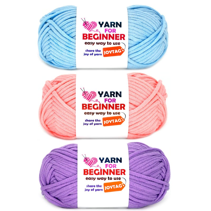 Yarn for Crocheting and Knitting Cotton Crochet Knitting Yarn for Beginners with EasytoSee Stitches CottonNylon Blend Easy Yarn for Beginners Crochet Kit3x50gBluePinkPurple
