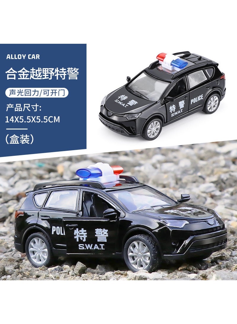 إسكدنيا 1:32 Alloy Pull Back Police Car Model with Lights and Sound Black Off-Road Special Police Car