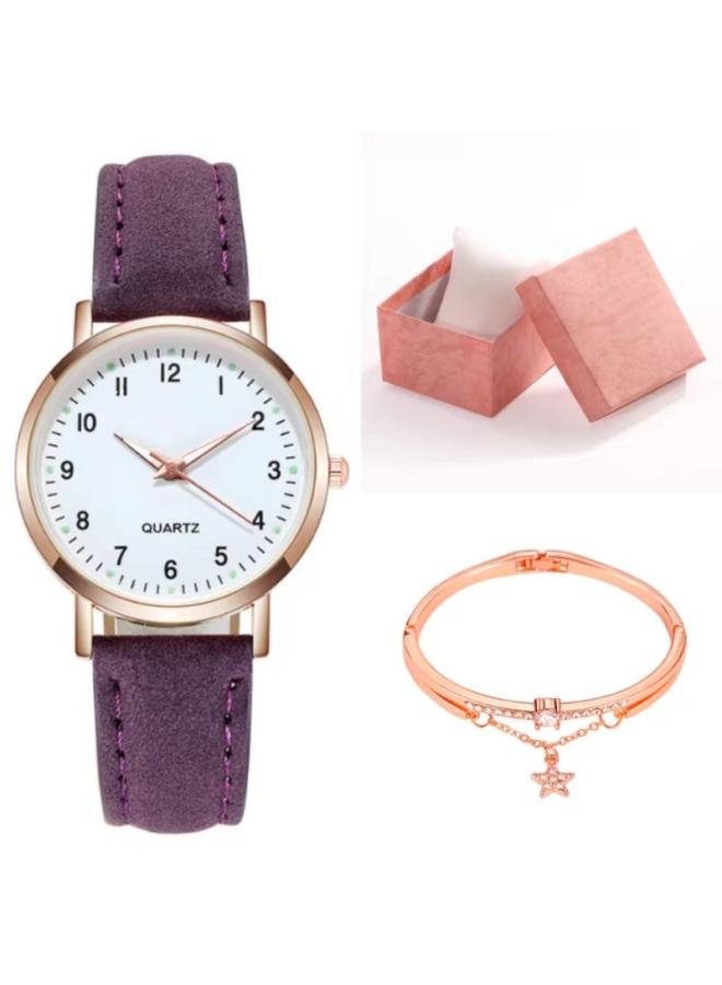 Two-piece Simple Women's Watch Digital Female Student Luminous Watch Fashion Matte Leather Casual Women's Quartz Watch