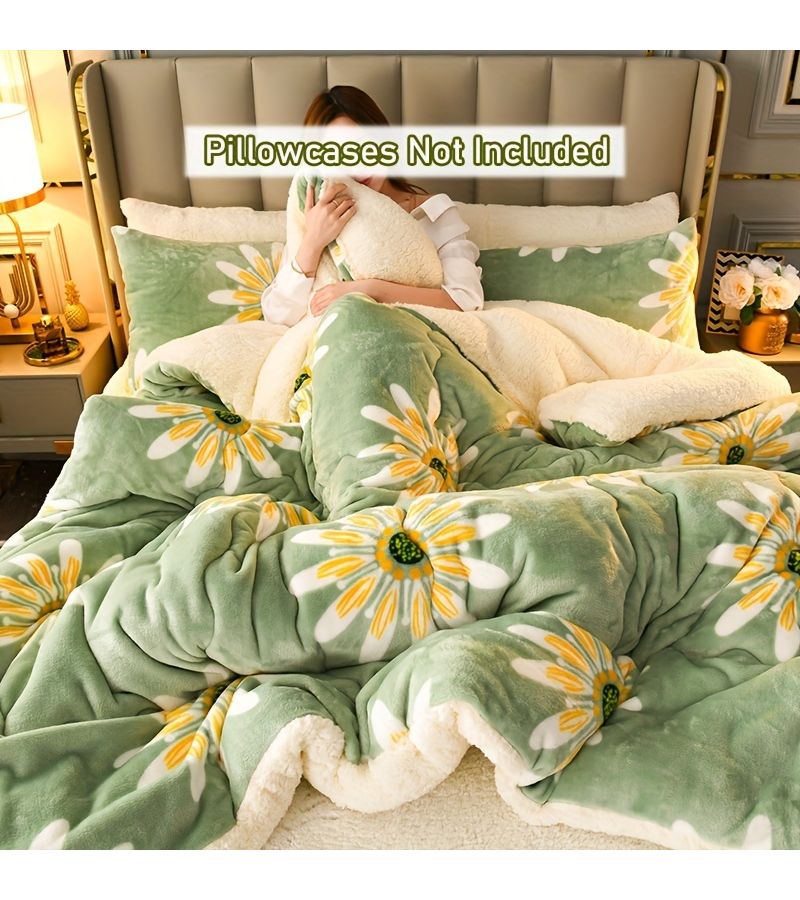 Green Winter Comforter Dual Sided Extra Thick Warm Ultra Soft Skin Friendly Breathable Quilted Floral Milk Fleece Blanket 78.74 X 78.74 Inch For Home Bedroom Dorm - Image 3