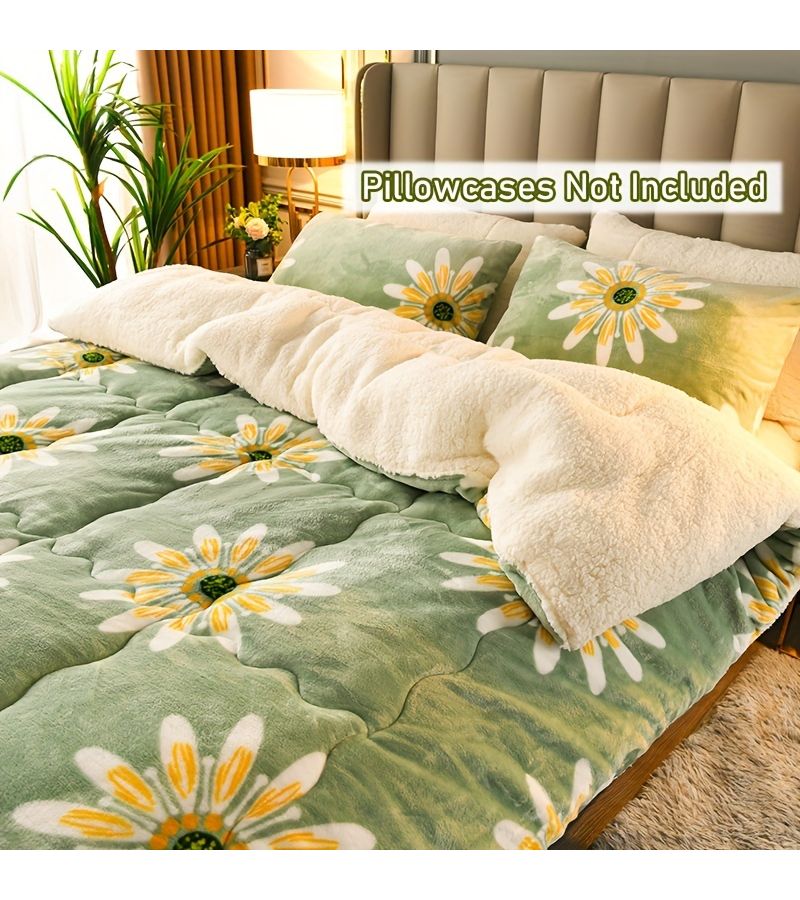 Green Winter Comforter Dual Sided Extra Thick Warm Ultra Soft Skin Friendly Breathable Quilted Floral Milk Fleece Blanket 78.74 X 78.74 Inch For Home Bedroom Dorm - Image 5