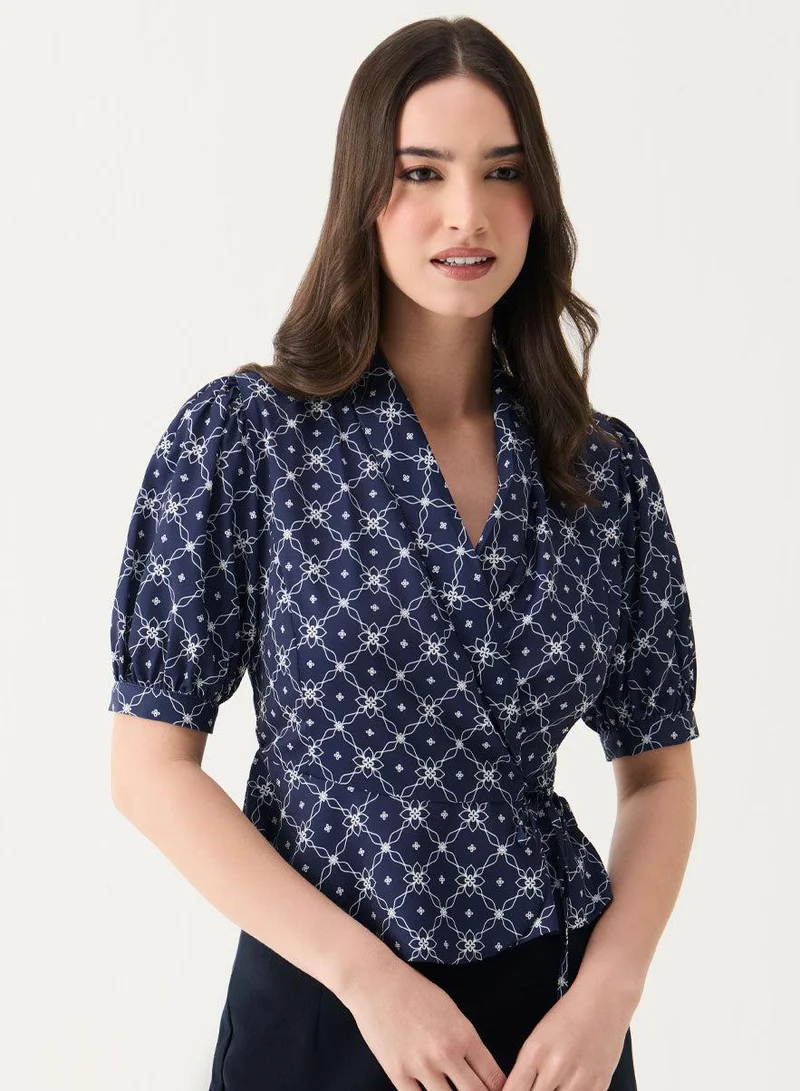 Zigzag V Neck Crop Peplum Top